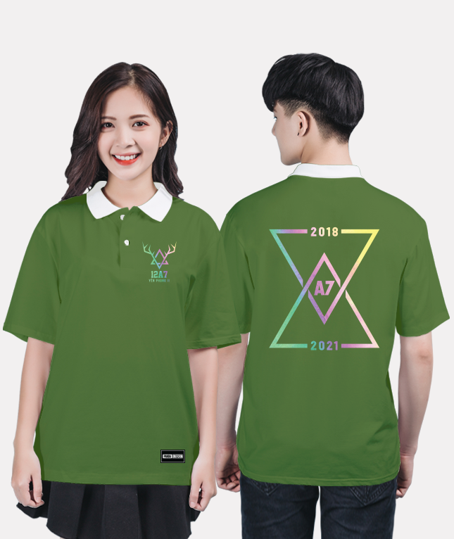 137. Áo lớp Polo Basic BST phản quang 7 màu Xanh Rêu