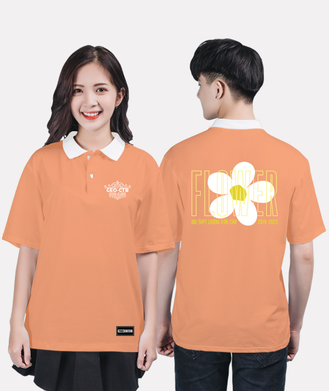 142. Áo lớp Polo Basic BST Flowers Cam San Hô