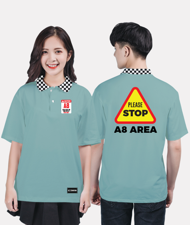 144. Áo lớp Polo Cổ caro BST Warning Xanh Bạc Hà