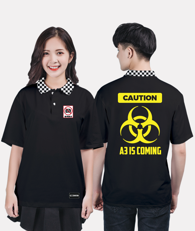 160. Áo lớp Polo Cổ caro BST Warning Đen