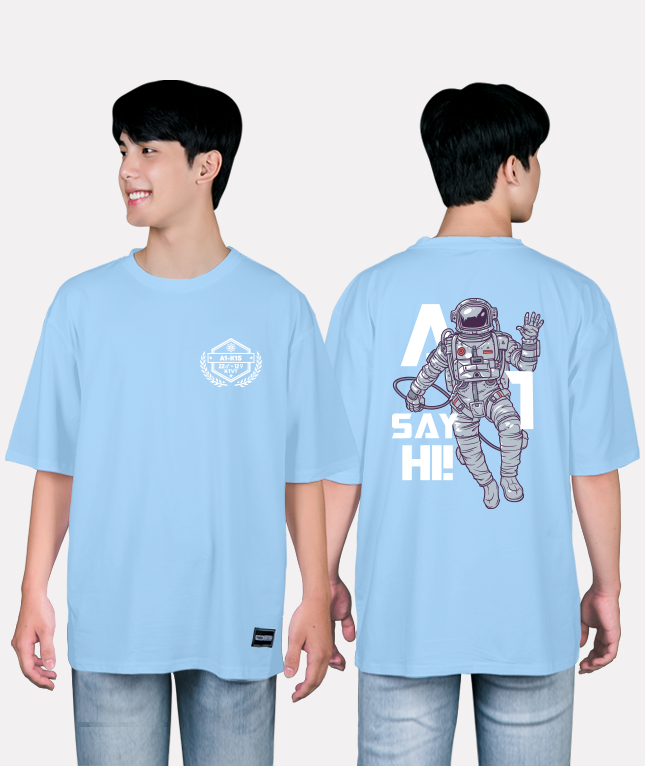 334. Áo lớp T-shirt oversize BST phi hành gia Xanh Hoà Bình