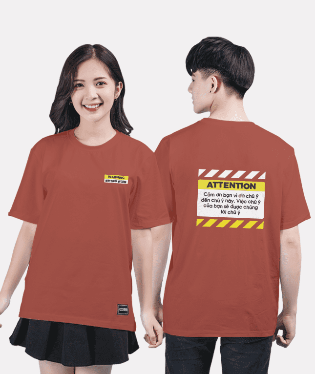 369. Áo lớp T-shirt Basic BST Warning Nâu hồng