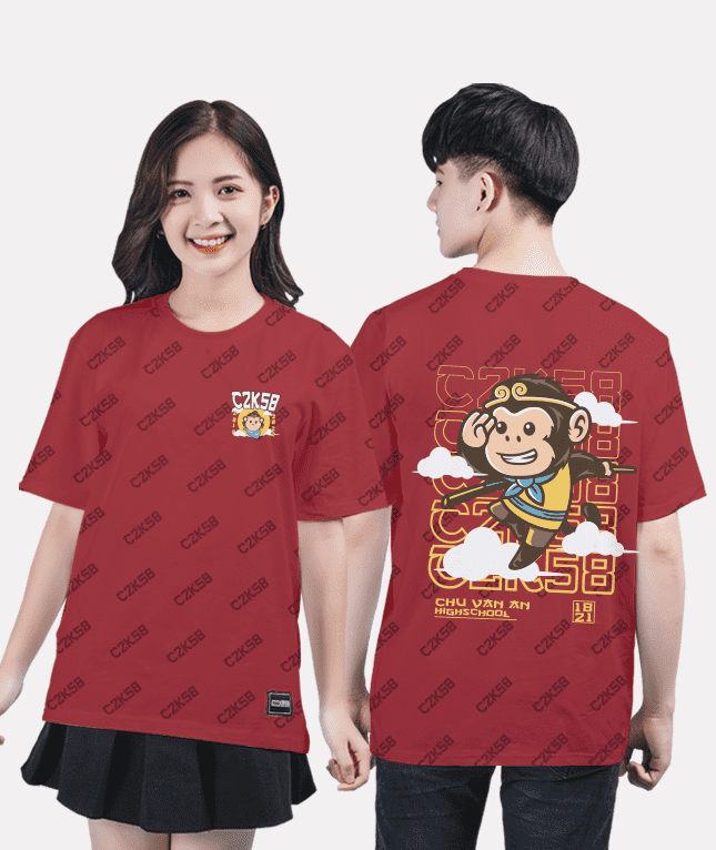 378. Áo lớp T-shirt Pattern BST Monkey đỏ đô