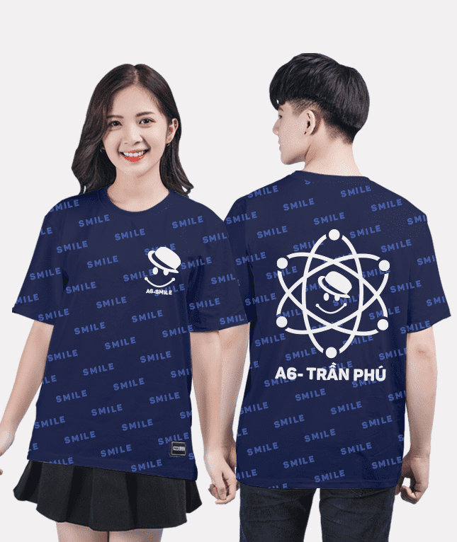 385. Áo lớp T-shirt Pattern BST Happy xanh tím than