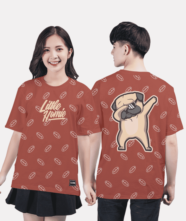 399. Áo lớp T-shirt Pattern BST The Dog Nâu hồng