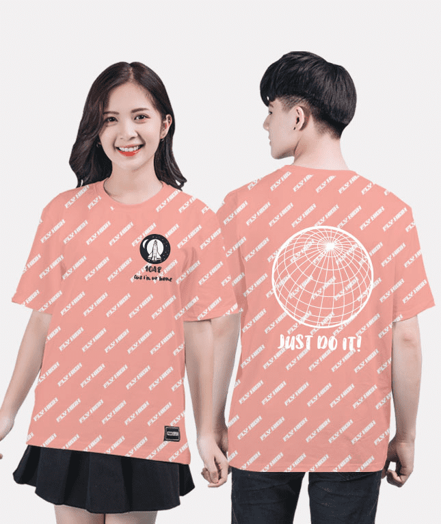 404. Áo lớp T-shirt Pattern BST phi hành gia Hồng san hô