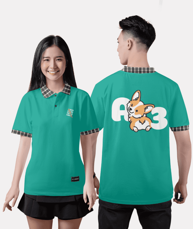 456. Áo lớp Polo Cổ caro BST The Dog Xanh cẩm thạch