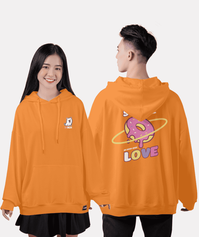 472. Áo lớp Hoodie oversize BST đáng yêu Chibi cam tươi