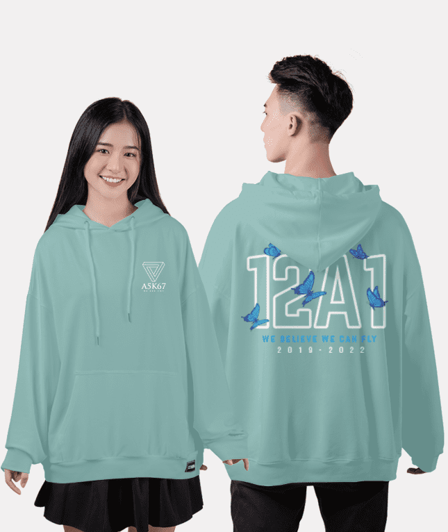 473. Áo lớp Hoodie oversize BST Đơn giản xanh bạc hà