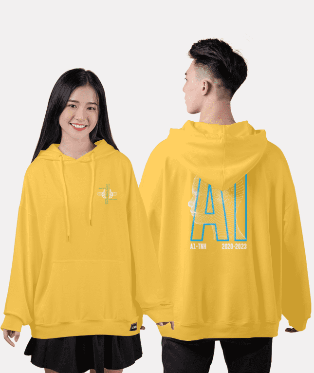 477. Áo lớp Hoodie oversize BST Chuyên Tin vàng mù tạt