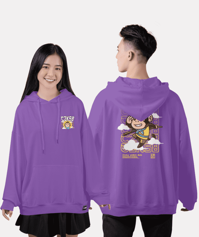 485. Áo lớp Hoodie oversize BST Monkey Màu tím royal