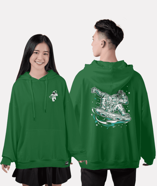 487. Áo lớp Hoodie oversize BST phi hành gia xanh nhiệt đới