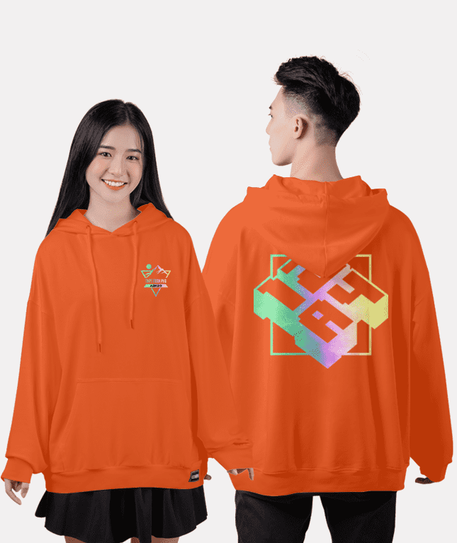 494. Áo lớp Hoodie oversize BST phản quang 7 màu cam ngói