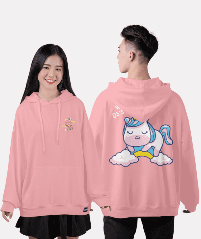 496. Áo lớp Hoodie oversize BST đáng yêu Chibi hồng nude