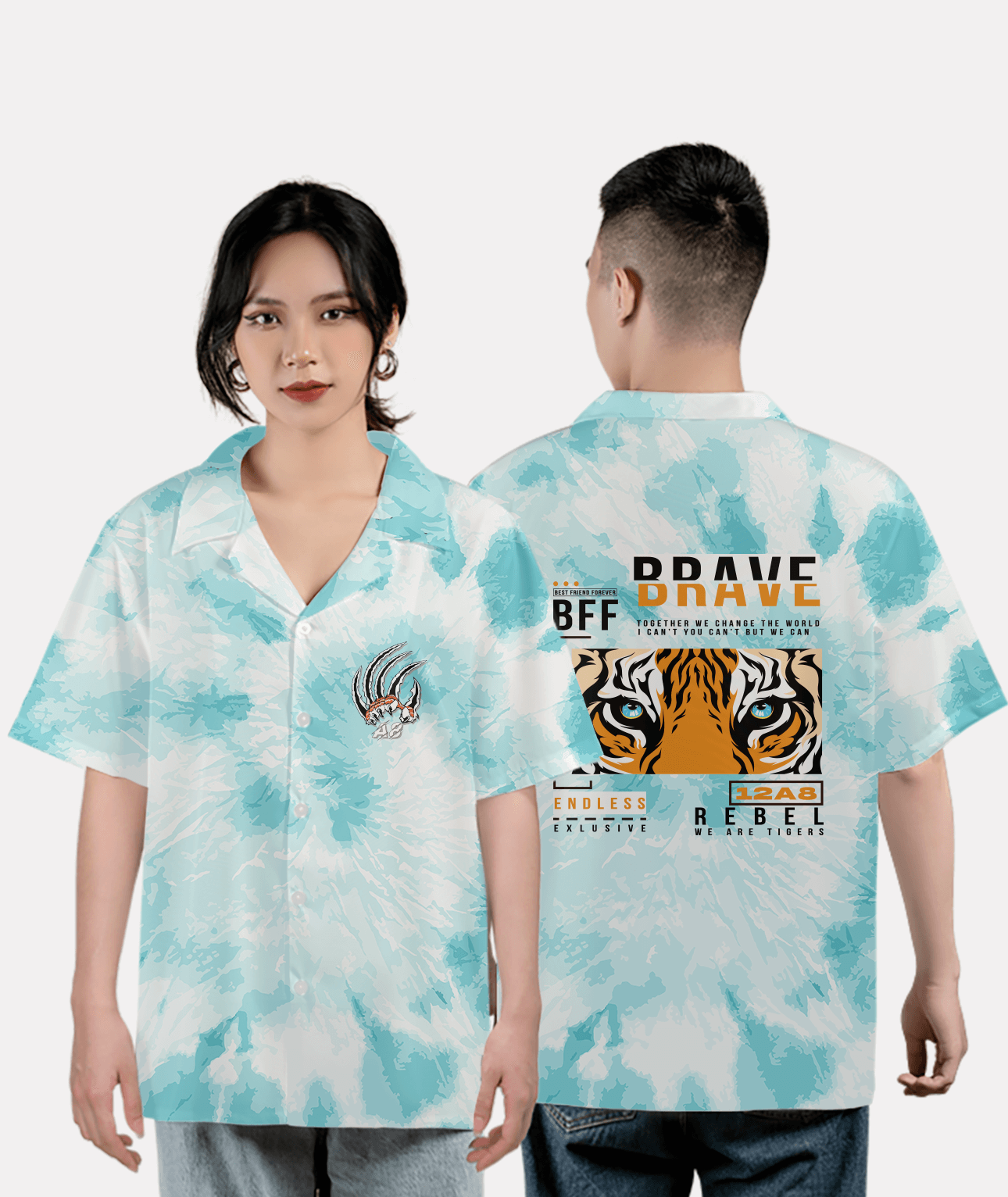 592. Áo lớp Sơ mi Tiedye BST The Tiger Xanh loang