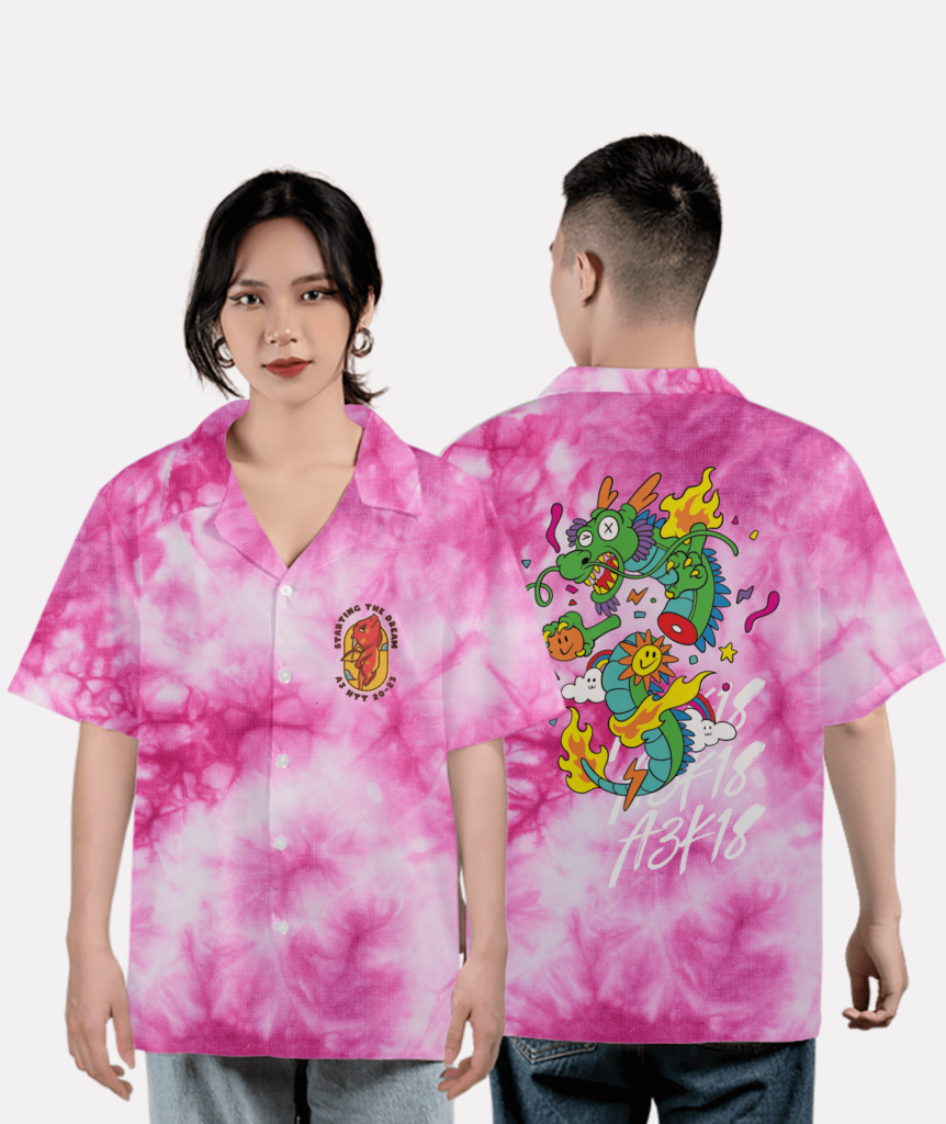 599. Áo lớp Sơ mi Tiedye BST The Dragon A3 Hồng loang