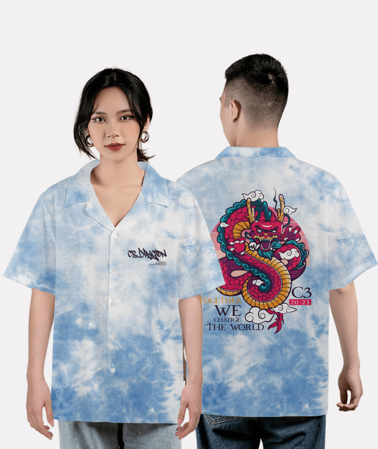 601. Áo lớp Sơ mi Tiedye BST The Dragon Xanh loang