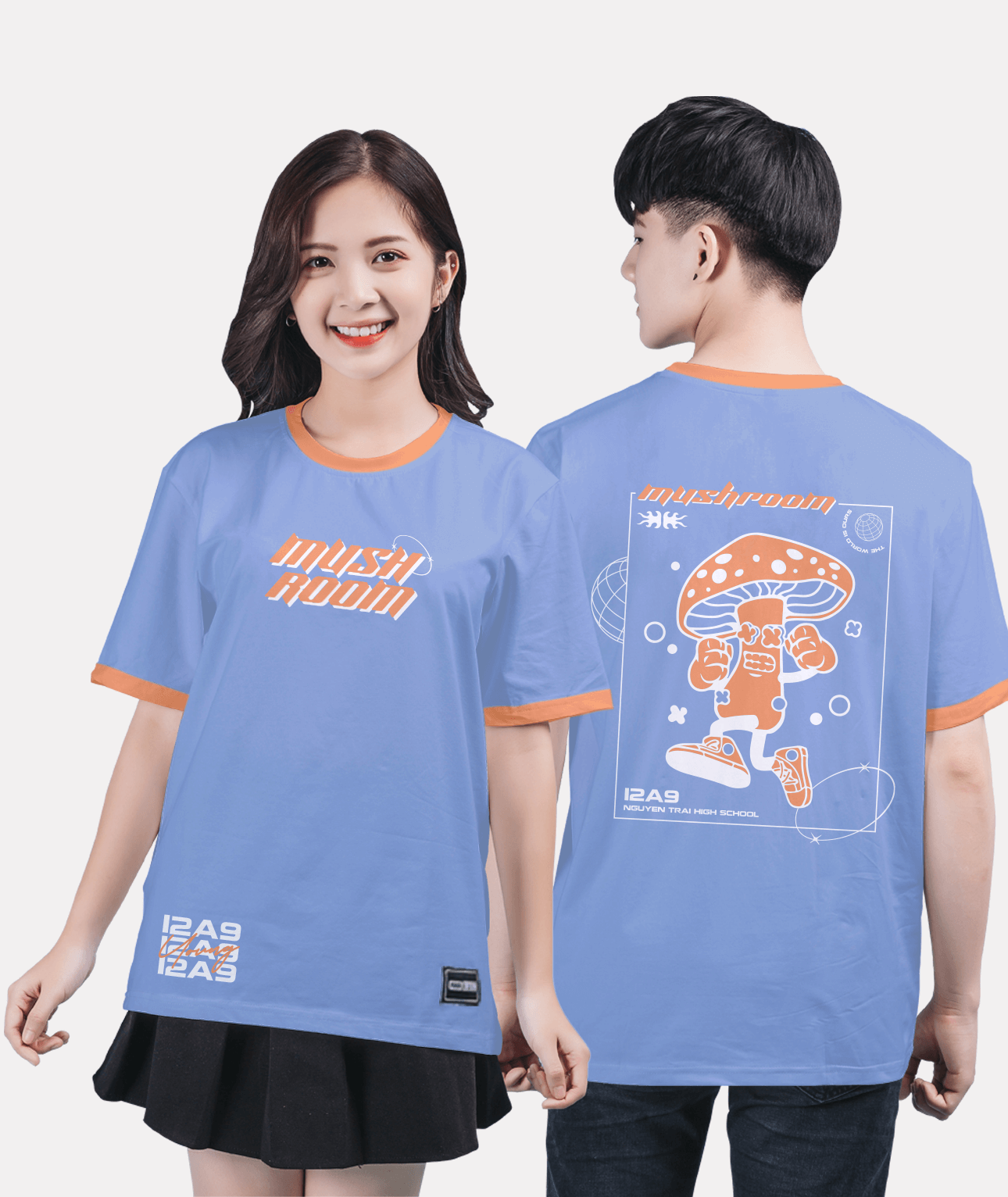 605. Áo lớp Ringer tee BST Mushroom Màu xanh hoà bình