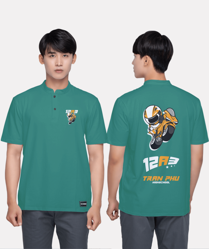 644. Áo lớp Polo Cổ tàu BST Rider Xanh nhiệt đới