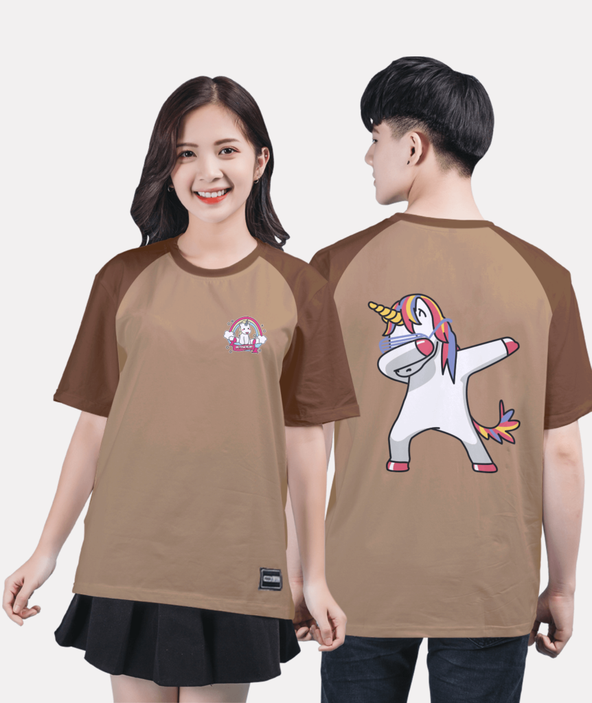 76. Áo lớp T-shirt raglan BST đáng yêu Chibi Nâu tây - Nâu cà