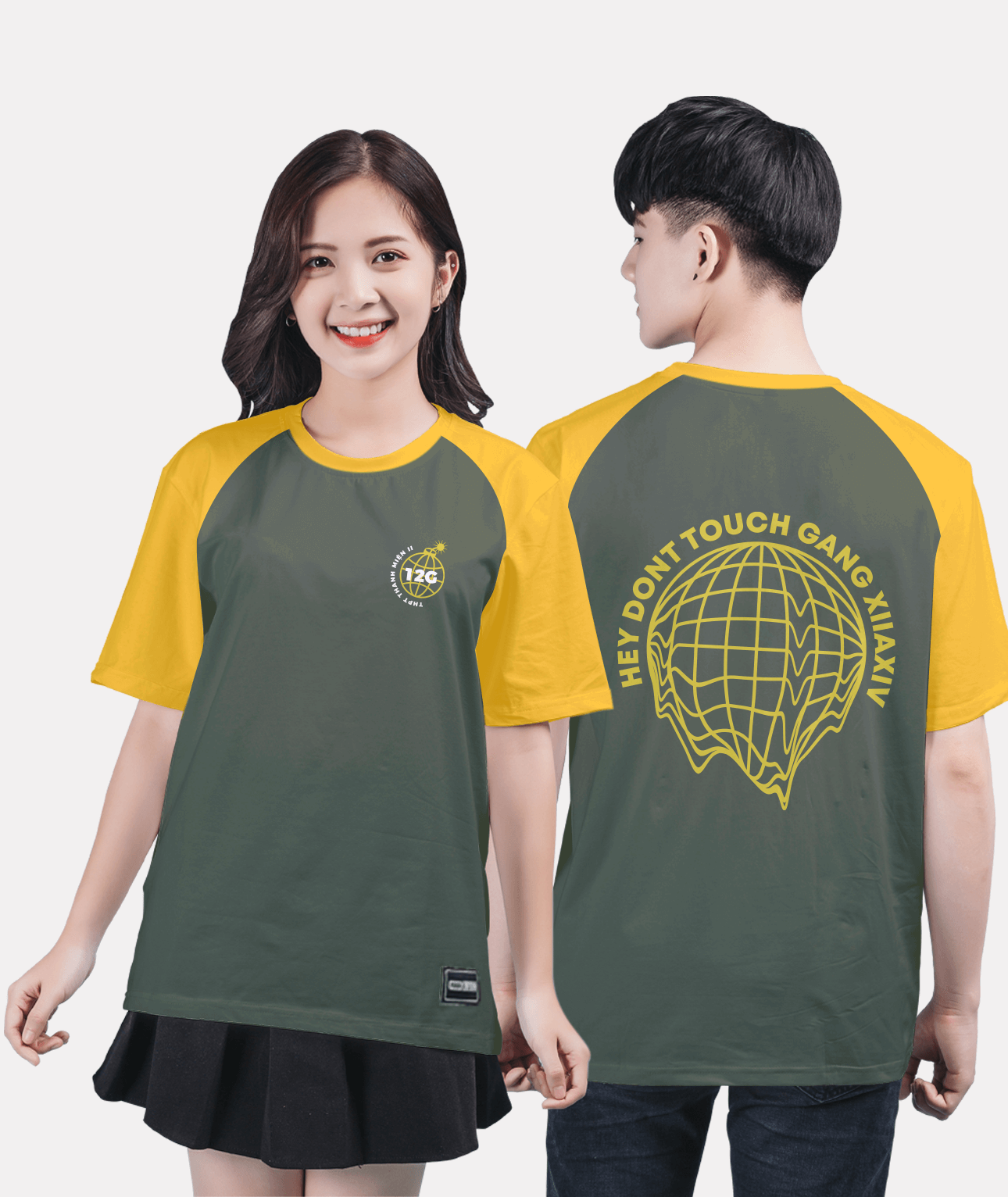 78. Áo lớp T-shirt raglan BST Global Rêu đậm - vàng mù tạt