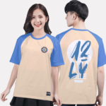 81. Áo lớp T-shirt raglan BST Chuyên Lý Be - Xanh denim