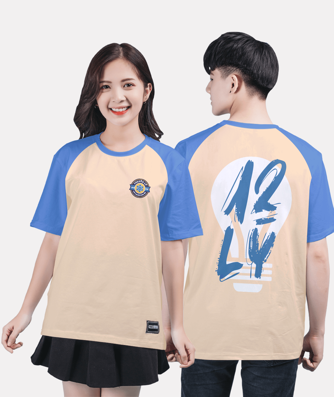 81. Áo lớp T-shirt raglan BST Chuyên Lý Be - Xanh denim