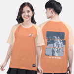 82. Áo lớp T-shirt raglan BST phi hành gia Cam carrot - Be