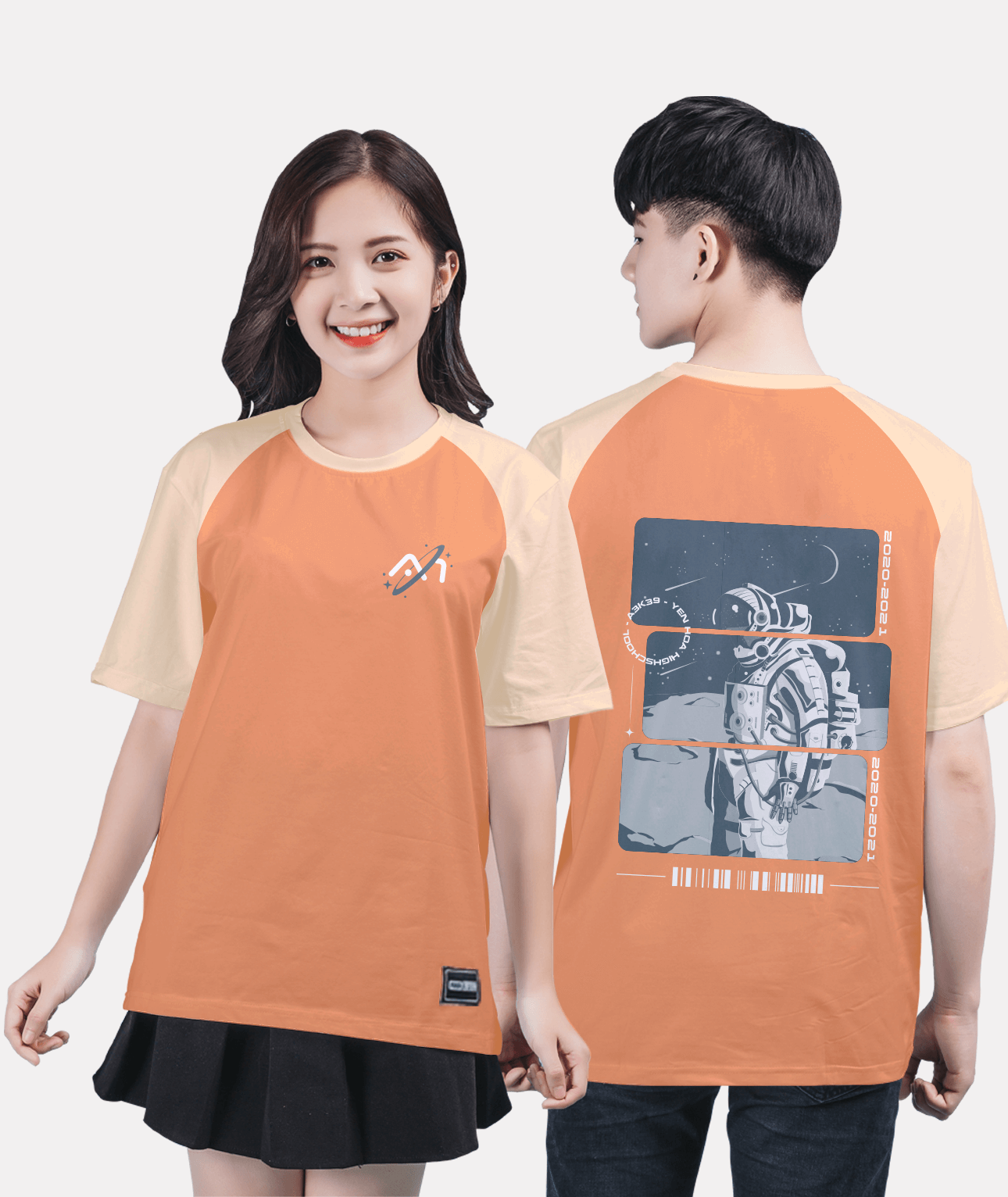 82. Áo lớp T-shirt raglan BST phi hành gia Cam carrot - Be