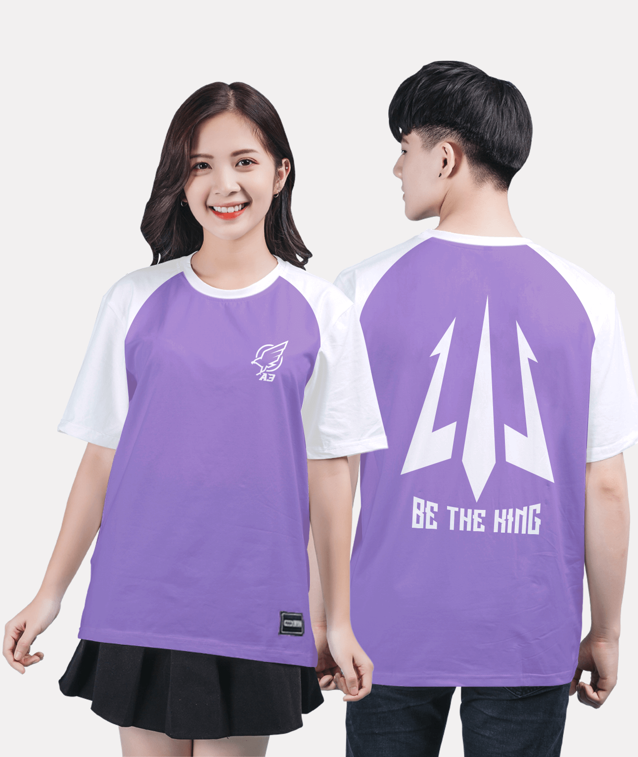 86. Áo lớp T-shirt raglan BST dạ quang Tím oải hương - Trắng