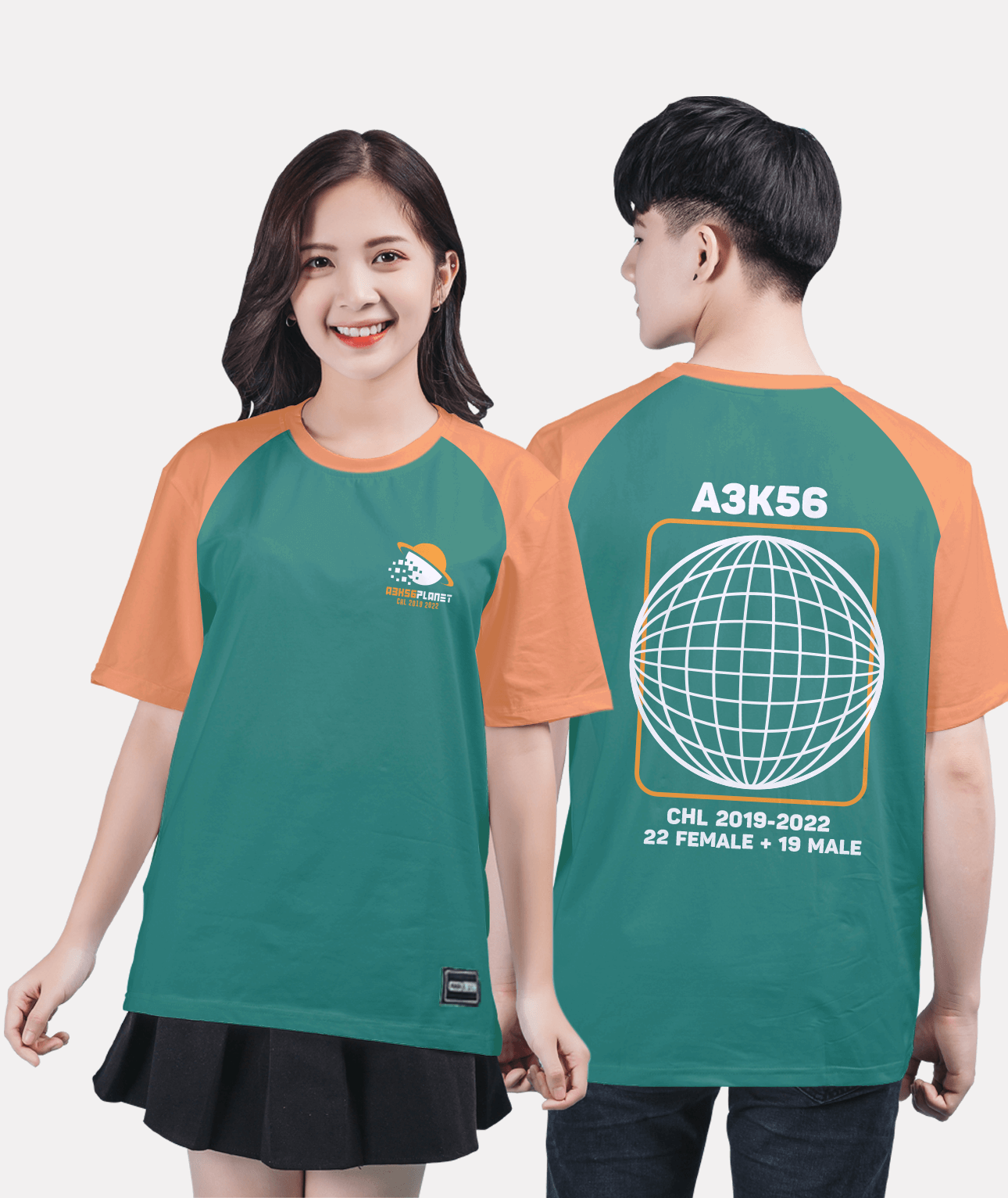 89. Áo lớp T-shirt raglan BST Global Xanh nhiệt đới - Cam carrot