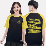 90. Áo lớp T-shirt raglan BST Warning Đen - Vàng mù tạt