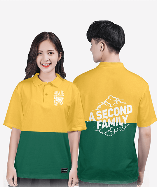 681. Áo lớp Polo mix màu BST Typo Vàng mù tạt - Xanh cổ vịt