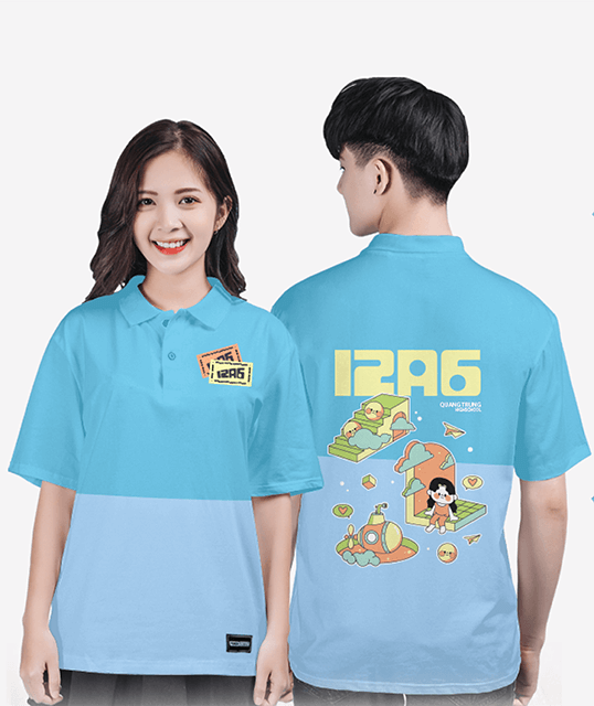 684. Áo lớp Polo mix màu BST Characters Xanh da trời - Xanh hòa bình