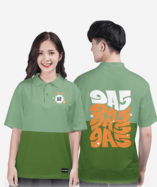 685. Áo lớp Polo mix màu BST Happy Xanh vỏ đậu - Xanh rêu