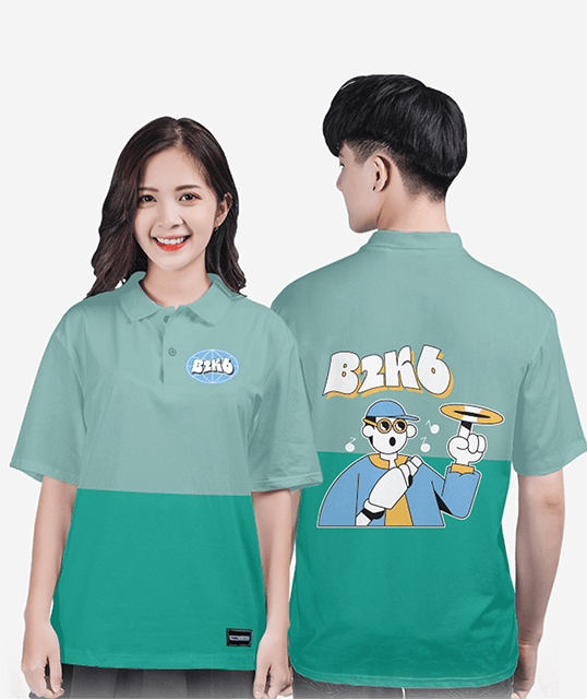 686. Áo lớp Polo mix màu BST Happy Xanh bạc hà -Xanh cẩm thạch