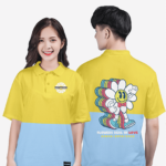 692. Áo lớp Polo mix màu BST Flowers Vàng cúc -Xanh hòa bình