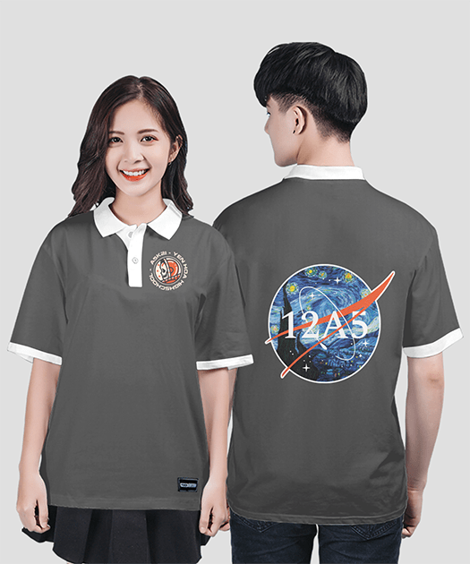 711. Áo lớp Polo mix màu BST Astronaut Xám lông chuột - Trắng