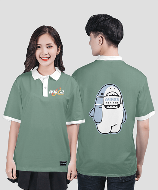 718. Áo lớp Polo mix màu BST Free style Xanh bean - Trắng