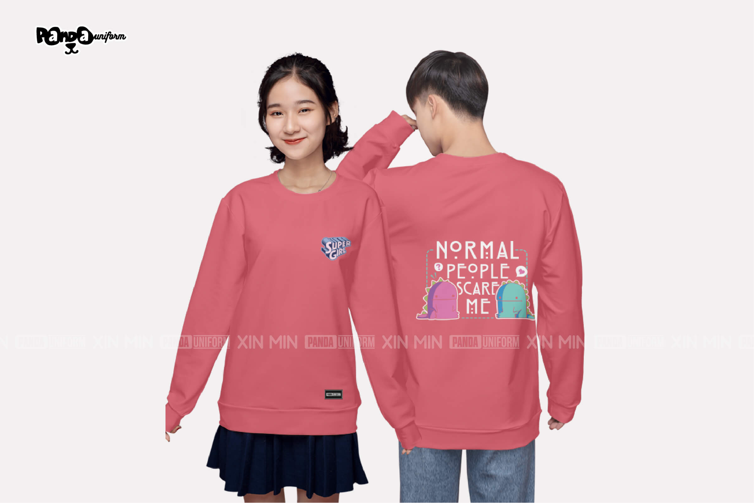 Mẫu thiết kế áo lớp Sweater màu hồng dâu dễ thương chibi