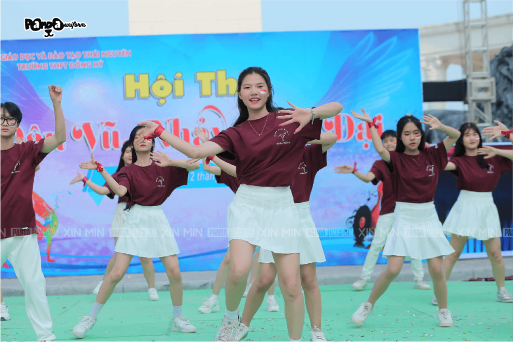 Áo phông lớp màu nho (Đỏ mận) A13-k35 THPT Đồng Hỷ nhảy dân vũ