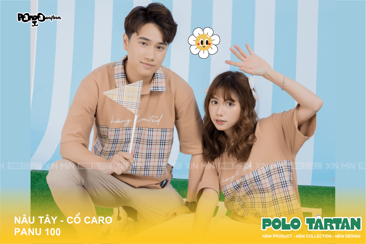 Mẫu áo lớp Polo Tartan cổ caro màu nâu tây - Bộ sưu tập mới ra mắt của nhà Panda