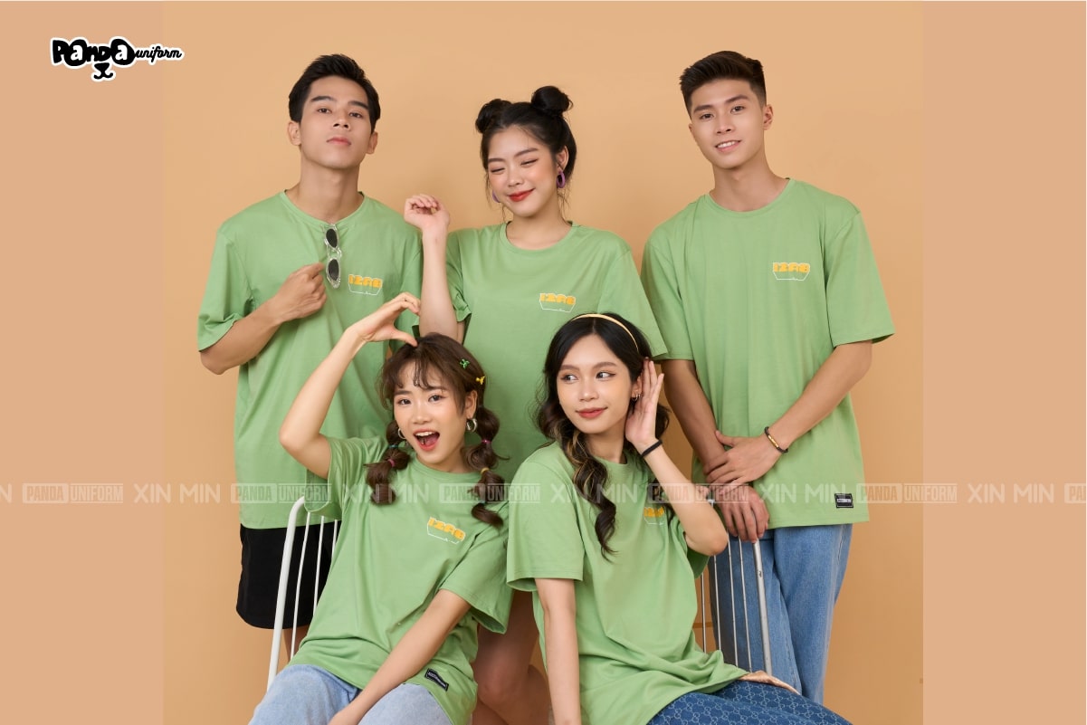 Mẫu áo phông lớp màu xanh lime dễ thương chibi