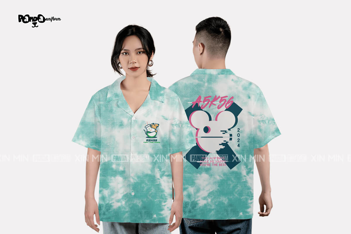 Thiết kế áo lớp sơ mi tie dye màu xanh loang dành cho 2k8