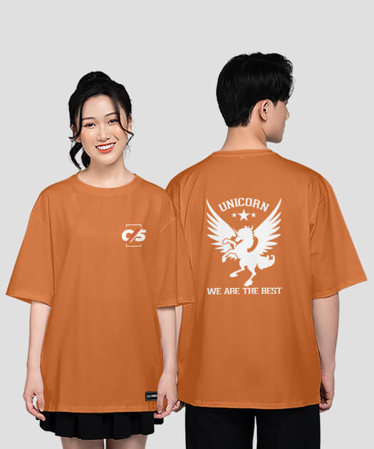 762. Áo lớp T-shirt oversize Logo C5 Màu Cam cháy