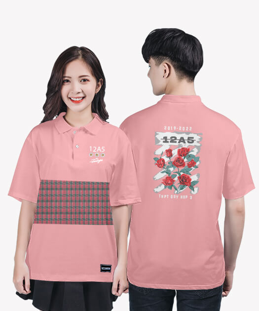 780. Áo lớp Polo Tartan BST Flowers Màu Hồng nude