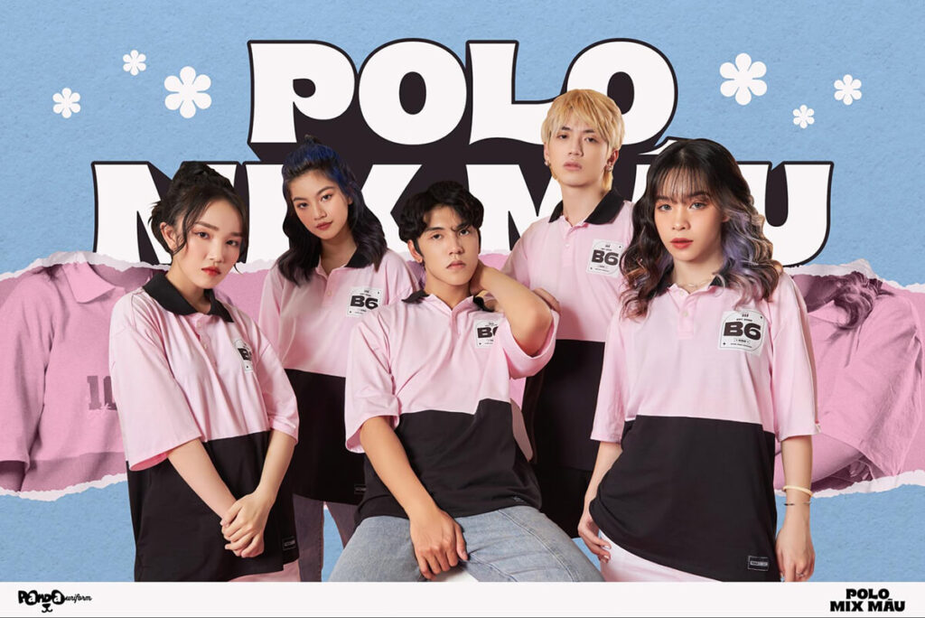 Mẫu áo nhóm Polo Mix màu được Panda Uniform sáng tạo dựa trên sự kết hợp thú vị giữa những màu sắc