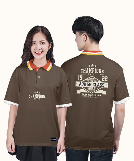 827. Áo lớp Polo Uni BST Typo Màu Nâu choco