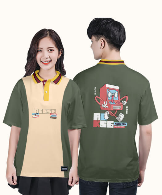 829. Áo lớp Polo Uni BST Game Màu Rêu đậm - Be