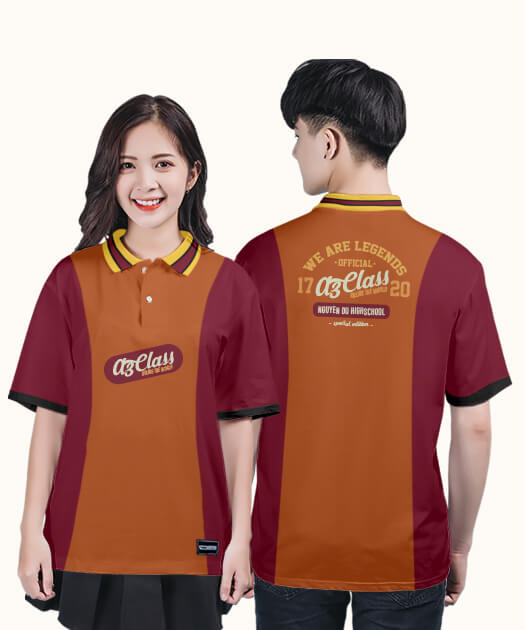 837. Áo lớp Polo Uni BST Typo Màu Cam đất - Đỏ đô